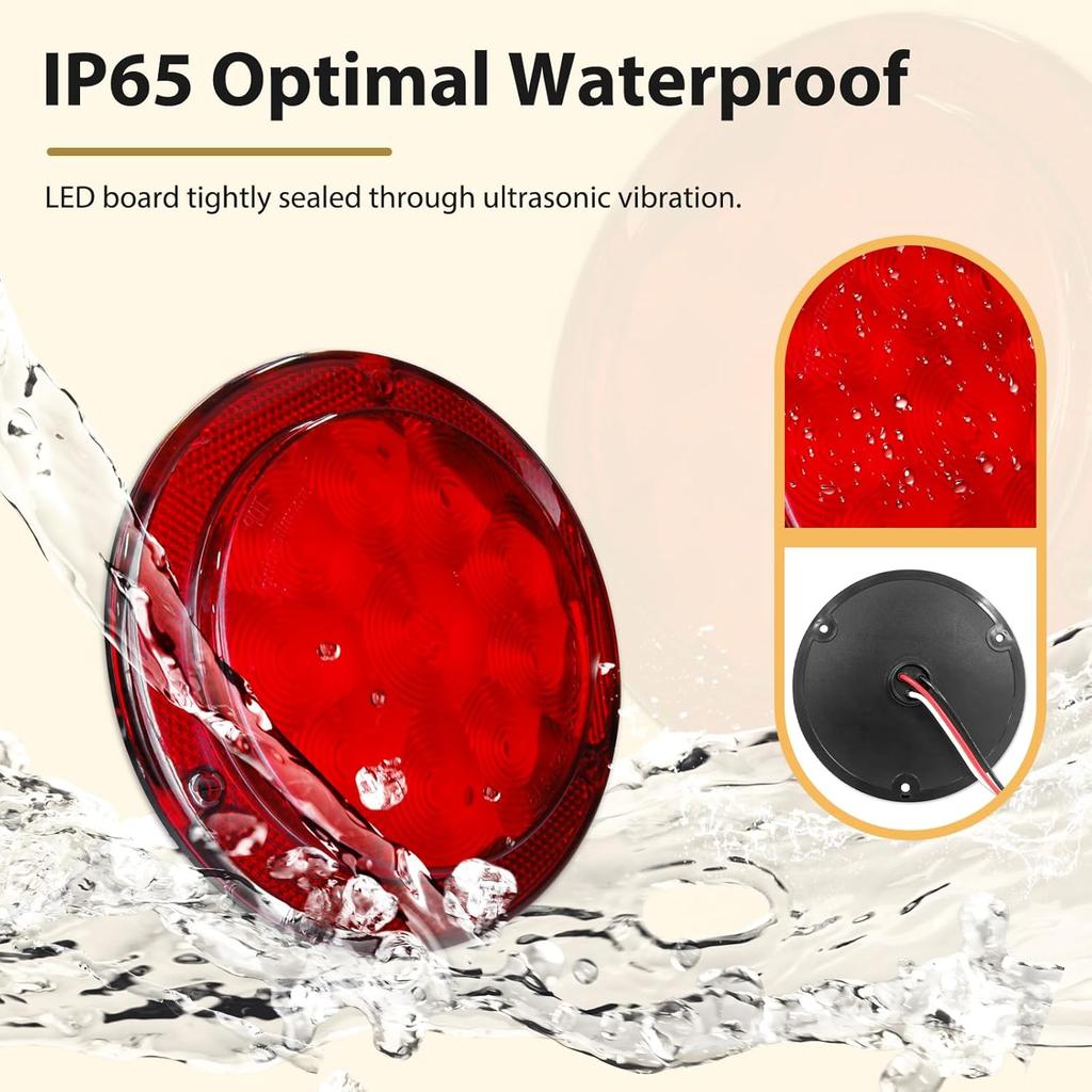 Dream Lighting 5.4 Inch Trailer Tail Lights 2PCS LED Waterproof Round Stop Brake Turn Tail Light for RV Truck Van Camper Boat Lorry Dual Red