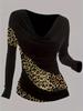 2024 Fashionable European & American Cowl Neck Button Long Sleeve T-shirt