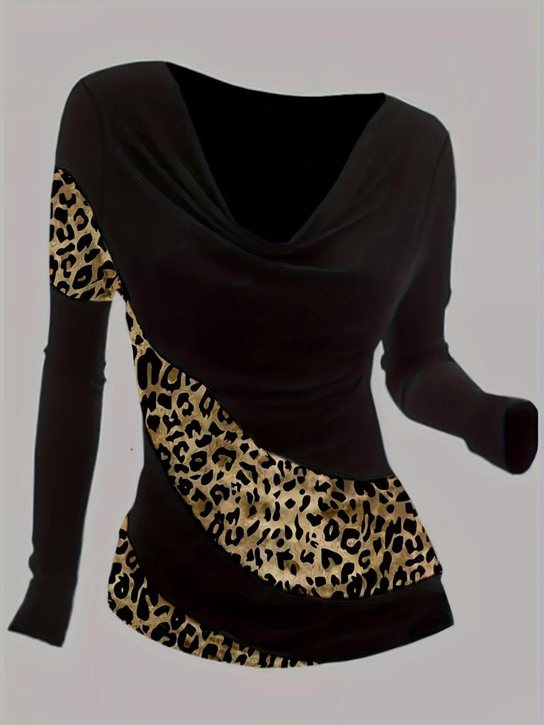 2024 Fashionable European & American Cowl Neck Button Long Sleeve T-shirt