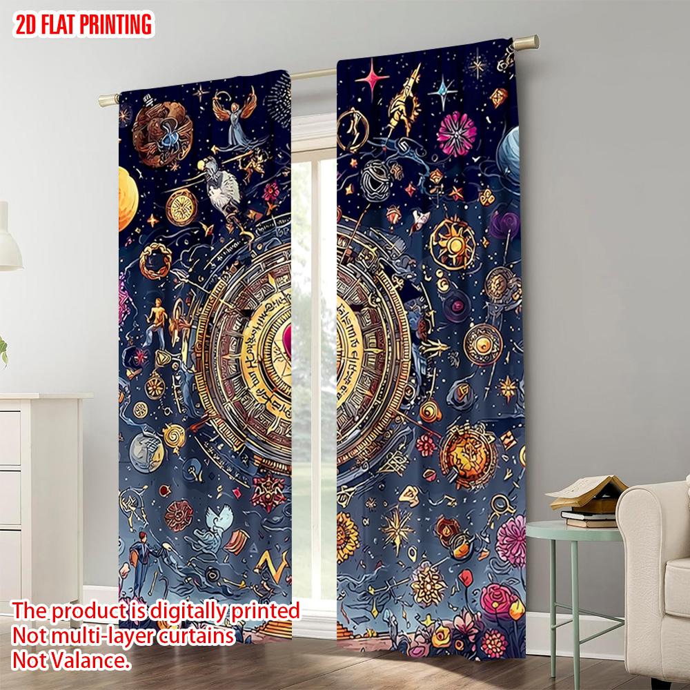 2pcs   Plane Printing Window Curtain Constellation Theme Polyester (without Rod) Versatile All Perfect for Bedroom & Living