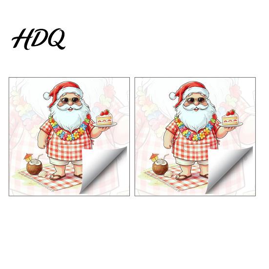 Seasonal Party Supplies Christmas Picnic Santa Claus Wall Sticker Waterproof PVC Plaid Decal Mural Decals with Cake Design Removable Art Decor