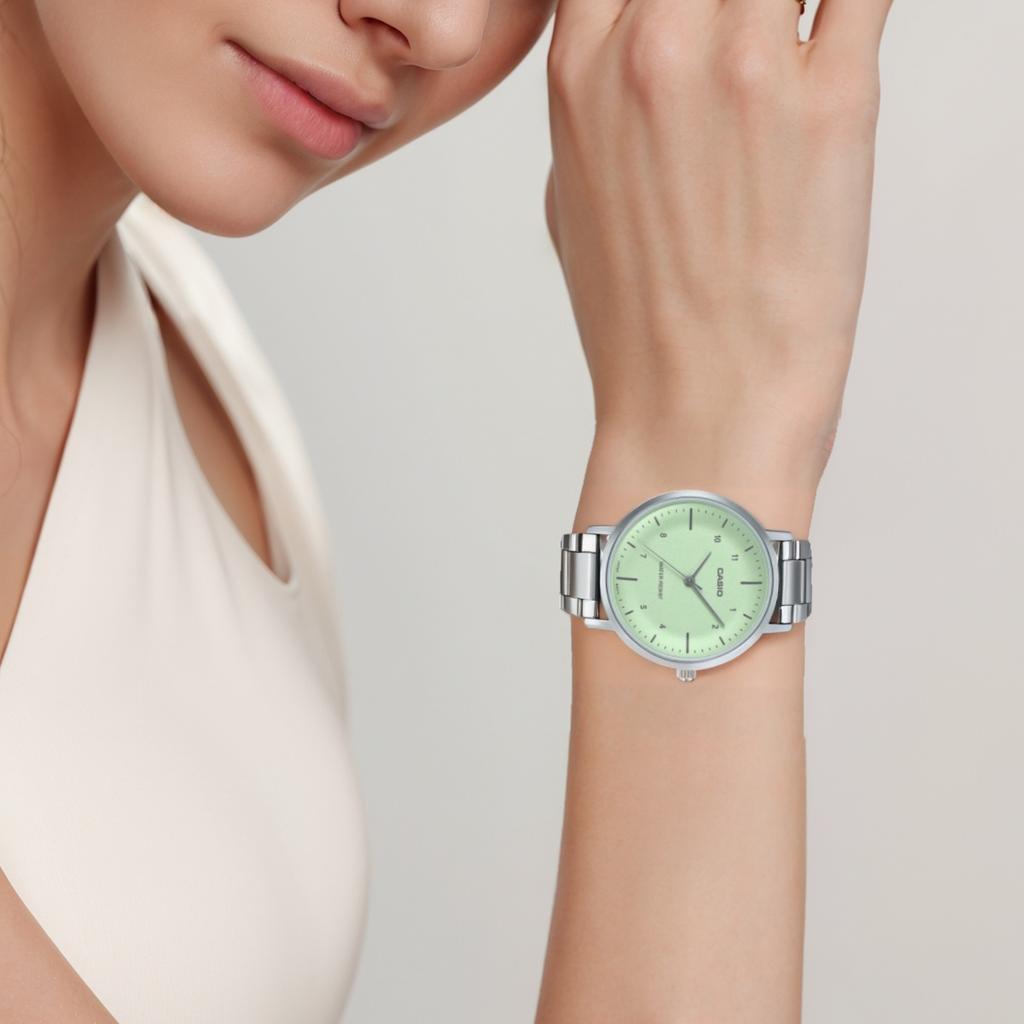 CASIO Quartz Movement Stainless Steel Strap Watch Unisex Green Dial LTP-VT03D-3B