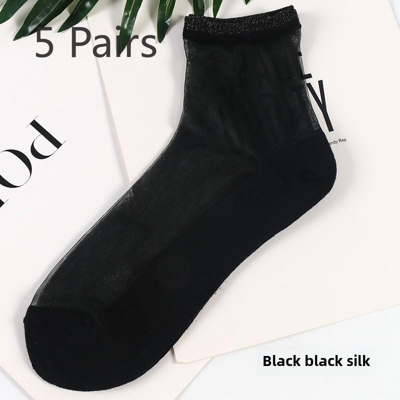 

5 пар модных стеклянных шелковых носков, ребристые серебристые шелковые носки, хрустальные стеклянные шелковые носки, антибактериальные и дезодорирующие носки 5 Pairs