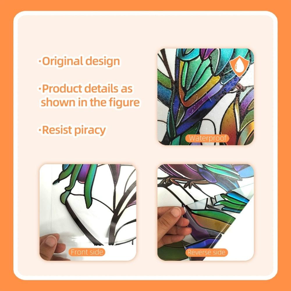 Retro Stained Glass Hummingbirds and Leaves Electrostatic Window Film