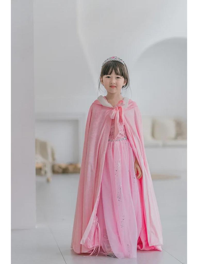 2025 Spring & Autumn Children's Multicolor Hooded Cloak - Plush Velvet Warm Kids' Christmas Cape