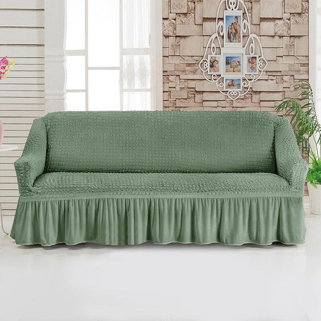 Universal Sofa Furniture Slipcover With Skirt Fitted Couch Cover For 1 /2 /3 /4 Seaters ,Washable Top Elastic Durable Seersucker Material