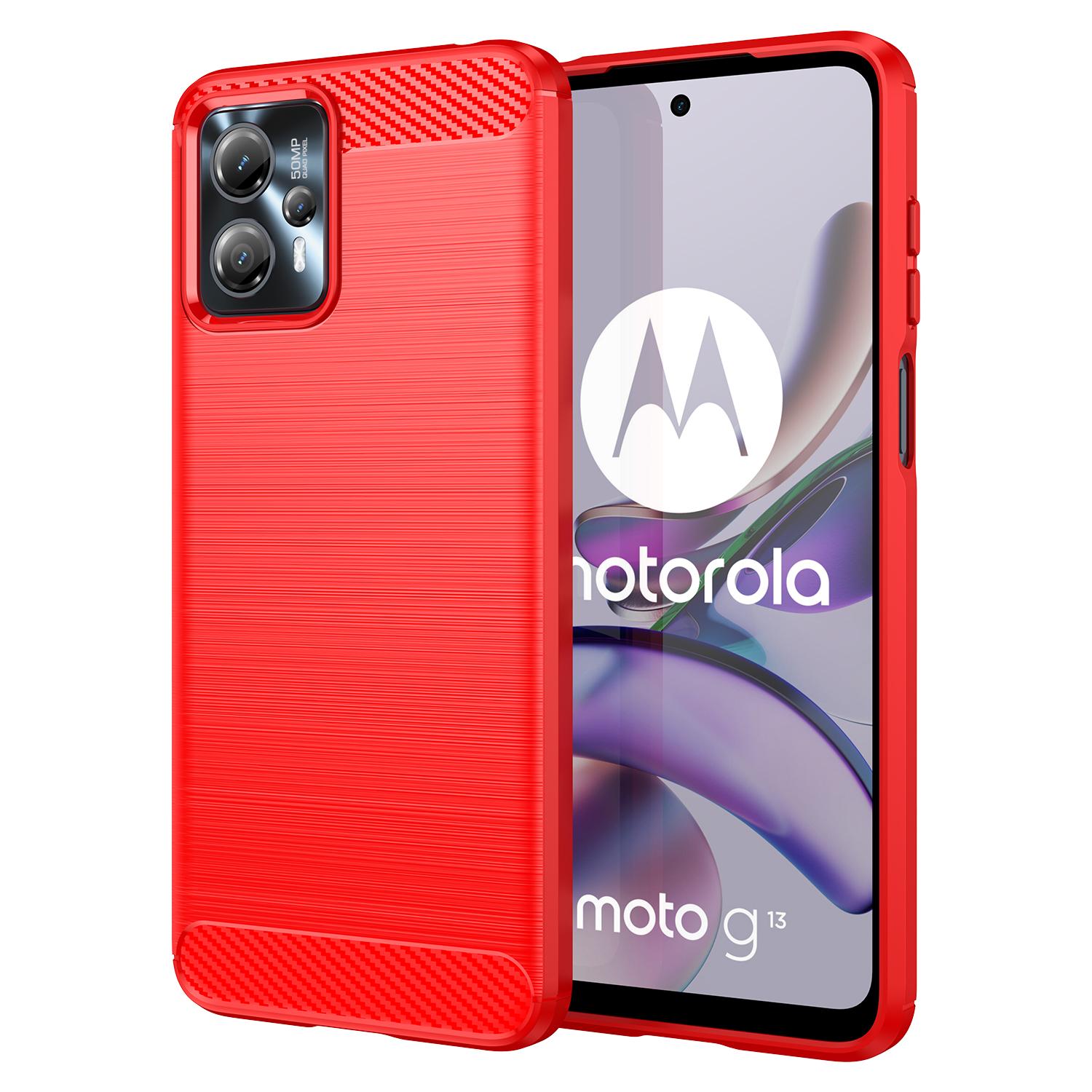 

Shockproof Mobile Phone Case for Motorola Moto G13 4G/G23 4G,Brushed Carbon Fiber Texture Anti-scratch Phone Cover Red