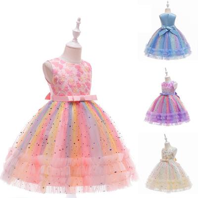 Sparkling Princess Tulle Dress for Girls 3-10 Years Gradient Heart Applique Party Dress 2025 Spring