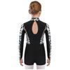 Sparkling Metallic Sequin Jumpsuit for Girls: Mock Neck Long Sleeve Keyhole Back Bodysuit for Gymnastics & Dance Shows