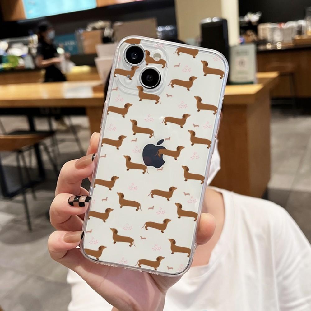 Custodia Telefono Cane Silhouette Bassotto Per iPhone 17 16 15 14 13 12 11 Pro Max XS X XR 16e Cover Posteriore Trasparente Funda