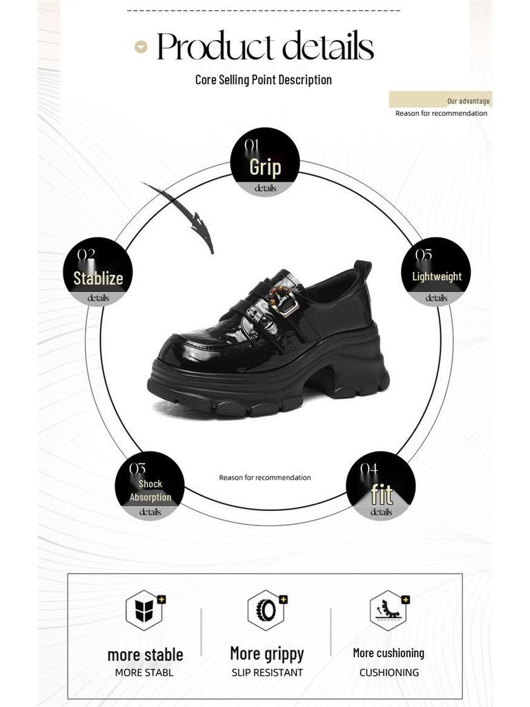 Golden Rabbit Women's British Style Chunky Heel Loafers - Spring/Autumn 2025, Fashionable Thick Sole Mary Jane Shoes