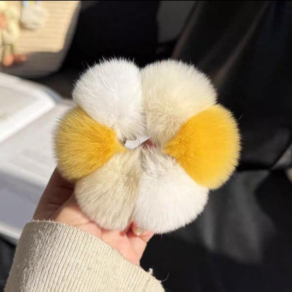 Korean Cute Real Rabbit Fur Pom-Pom Hair Tie - Plush Ball Hair Accessory