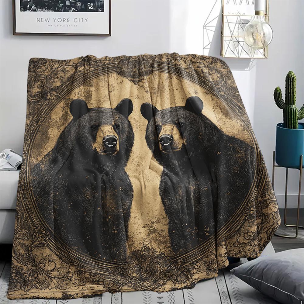 Black Bear Print Flannel Blanket, High Quality Comfortable for All Seasons, Home Decor, Warmth and Comfort, Perfect for Christmas Gifts