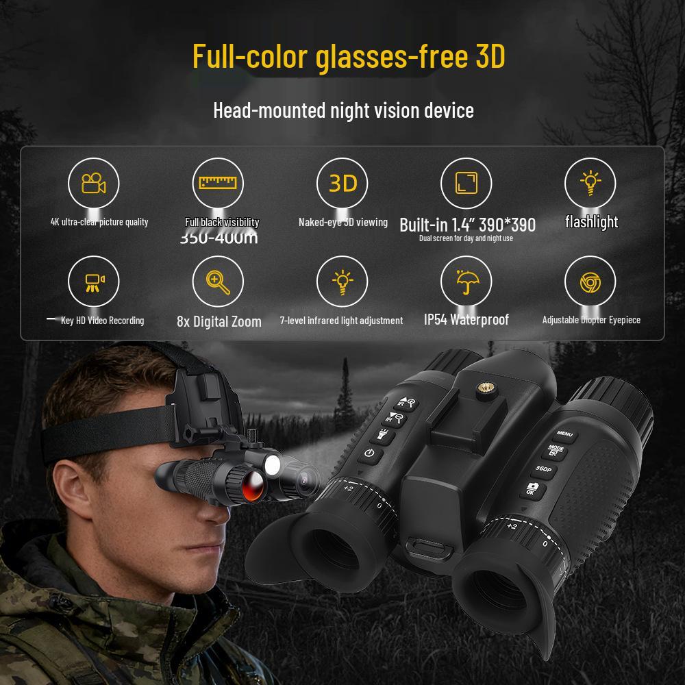 Binocolo Digitale HD con Visione Notturna 3D Montato sulla Testa e Fotocamera per Telescopio