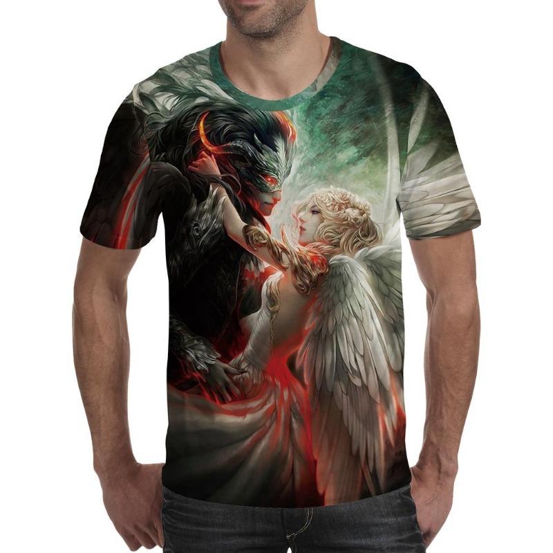 Men T Shirt Spirit Anime 3D Fluorescent Angel Print T Shirt Unisex-Adult Hipster 3D T Shirts