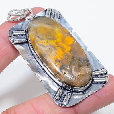 Natural Bumblebee Jasper Gemstone 925 Sterling Silver Pendant 2.68" D5k74