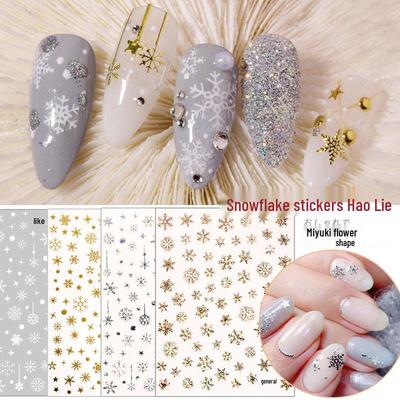 Snowflake Nail Stickers: White Back Adhesive Decals for Christmas, with Gold & Silver Laser Designs