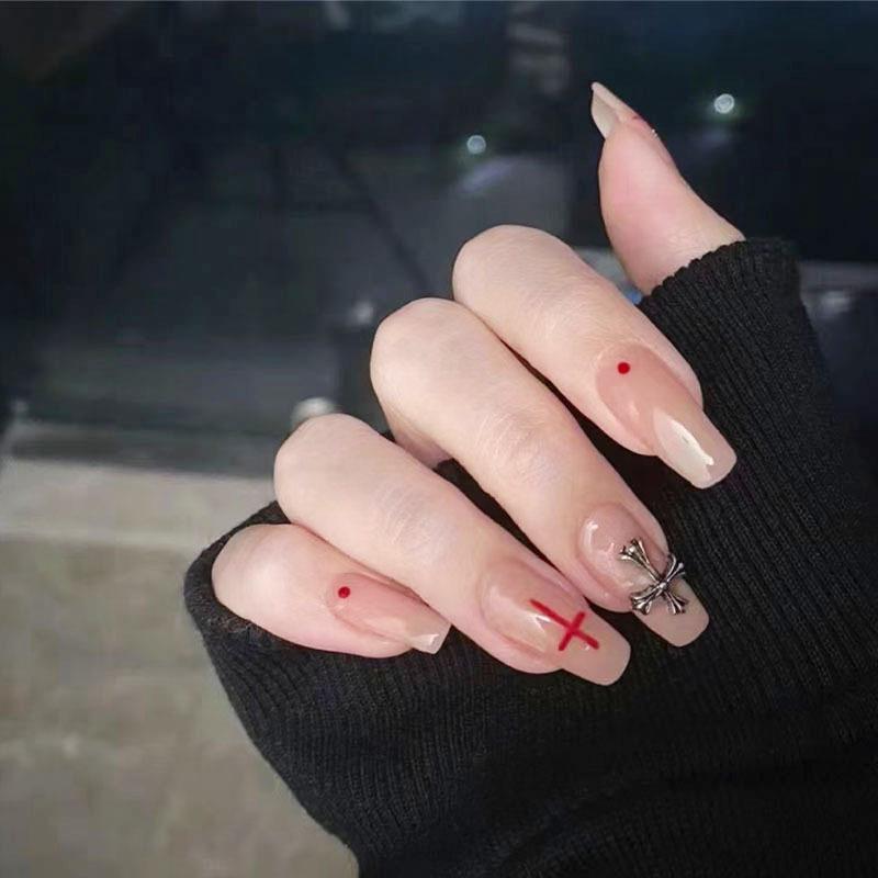 

Baroque Rhinestone Press-On Nails: Medium-Long, Handmade Nail Art Stickers Glue Type