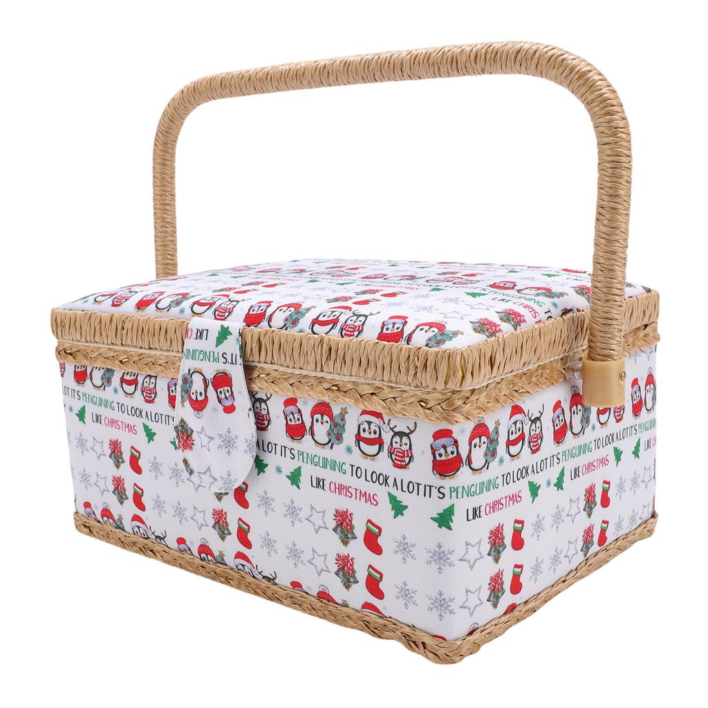 Sewing Storage Basket with Detachable Tray Portable Needle Thread Carrying Organizer for Craft Lovers and Beginners