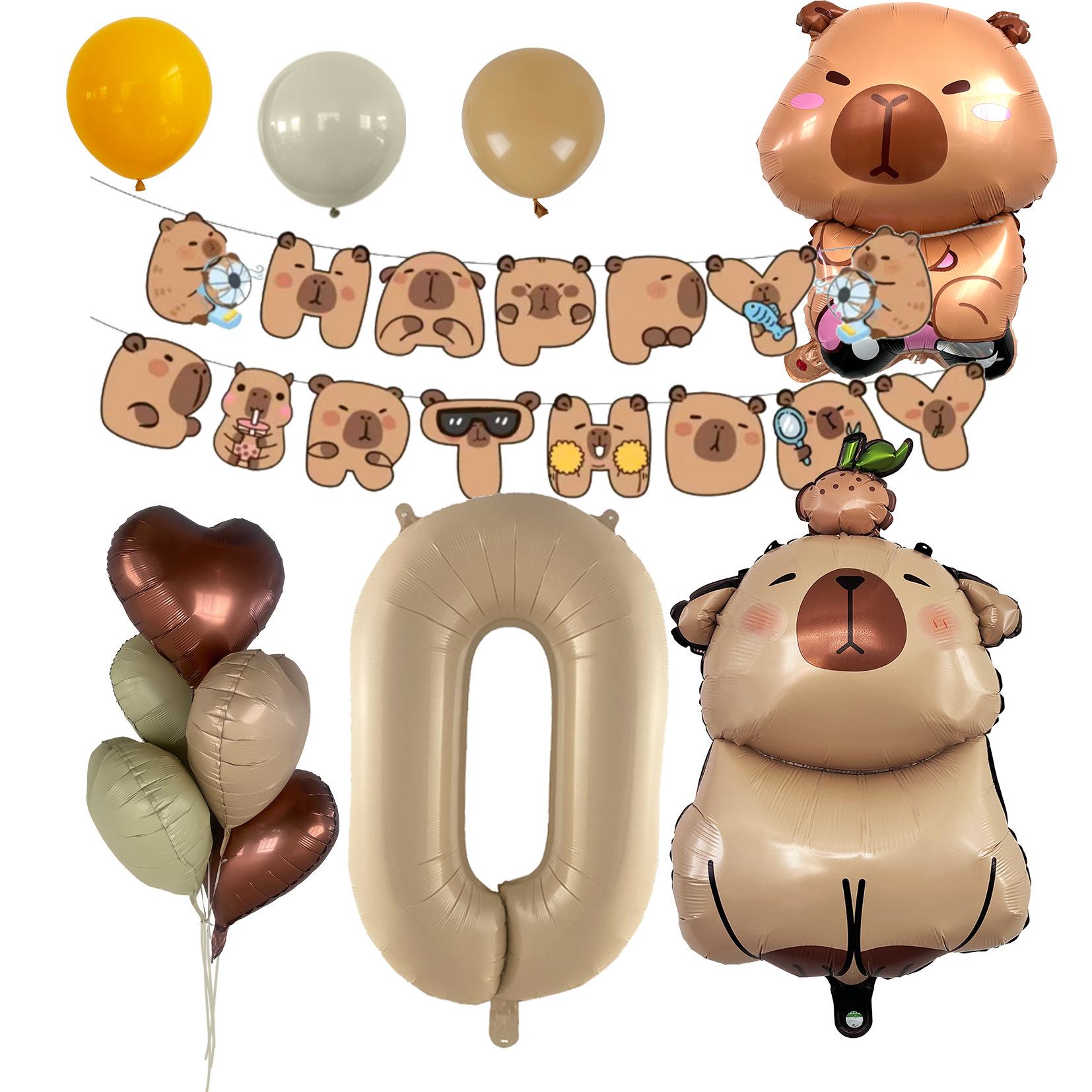 

Vintage Matte Kapibara Aluminum Film Balloon Baby Birthday Flag Decoration Scene Arrangement Balloon Set Kapibara Khaki Set 0