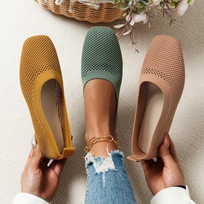 Fashion Women's Pointed Toe Flat Shoes Solid Color Knitted Slip On Shoes Casual Breathable Ballet Flats Women Flat Shoes Loafers Women