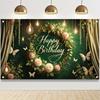 2D Banner 1 Piece Elegant Green Happy Birthday Banner Suitable for Birthdays Festivals Parties