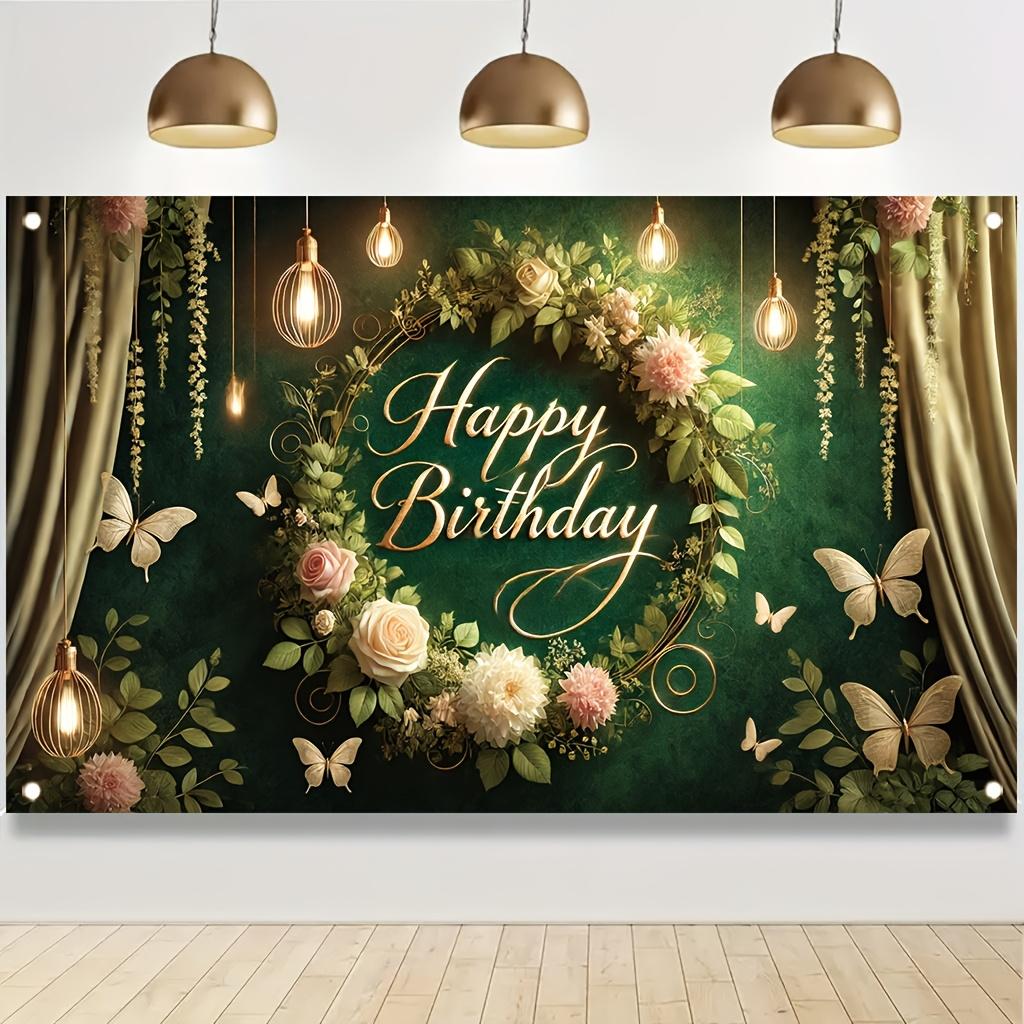 2D Banner 1 Piece Elegant Green Happy Birthday Banner Suitable for Birthdays Festivals Parties