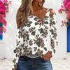 Women Plus Size White Asymmetric Cutout Neck Cold Shoulder Long Sleeve Floral Printed Fitted Top