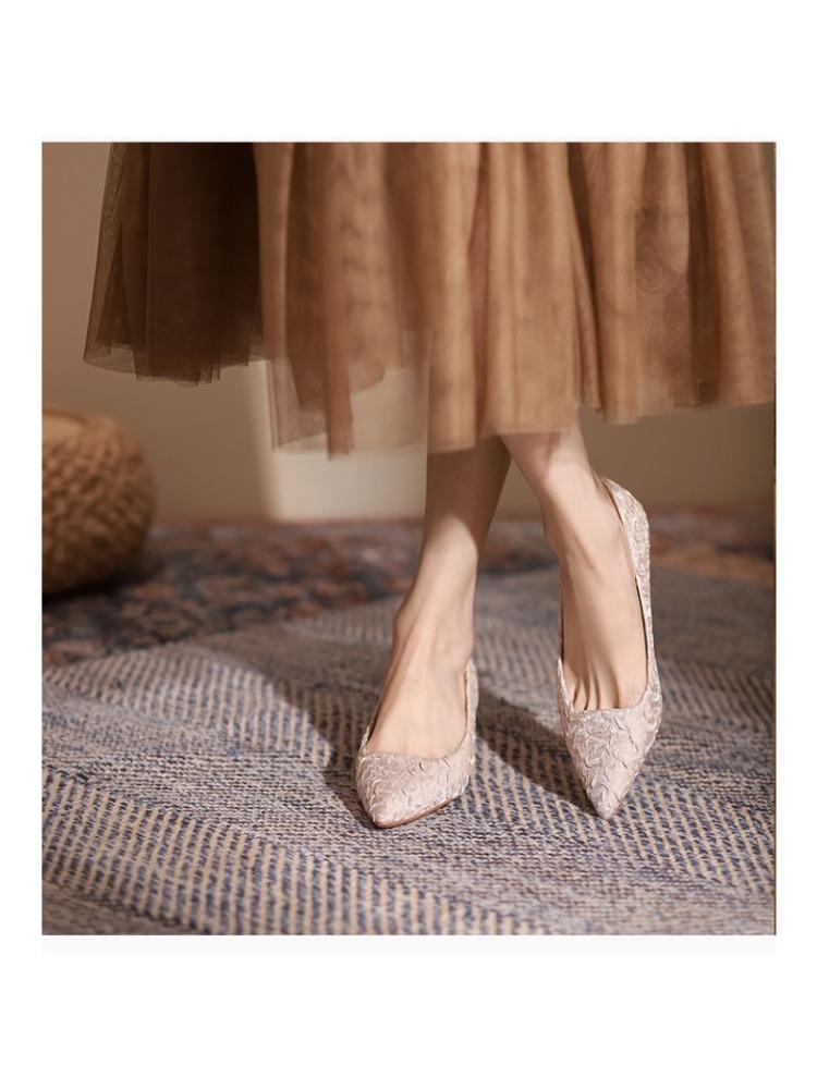Fashion 35-43 Large-sized Pointed-toe Satin Satin Small High Heels French Evening Fairy Style Single Shoes