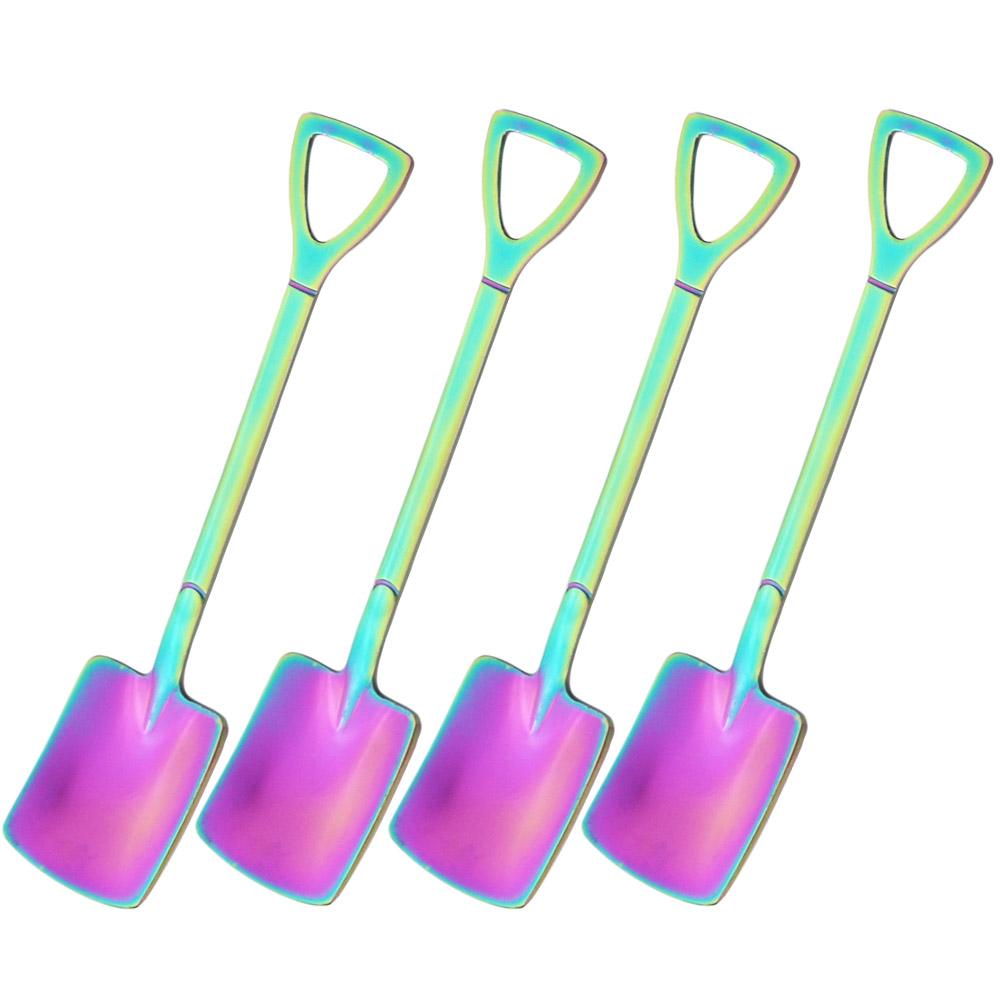 Rainbow Stainless Steel Shovel Spoon Set Ice Cream Stirring Spoon Tool Creative Teaspoon Dessert Coffee Spoon Party Cutlery Set