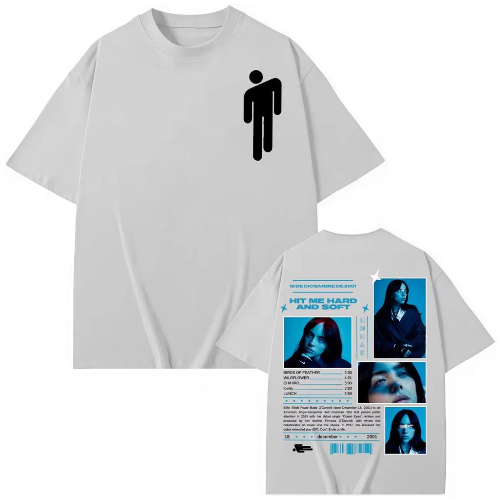 Billie Eilish Hit Me Hard and Soft A Tour Camiseta 2026 Verão Nova Unissex Moda Feminina Algodão Camiseta Oversized Y2K