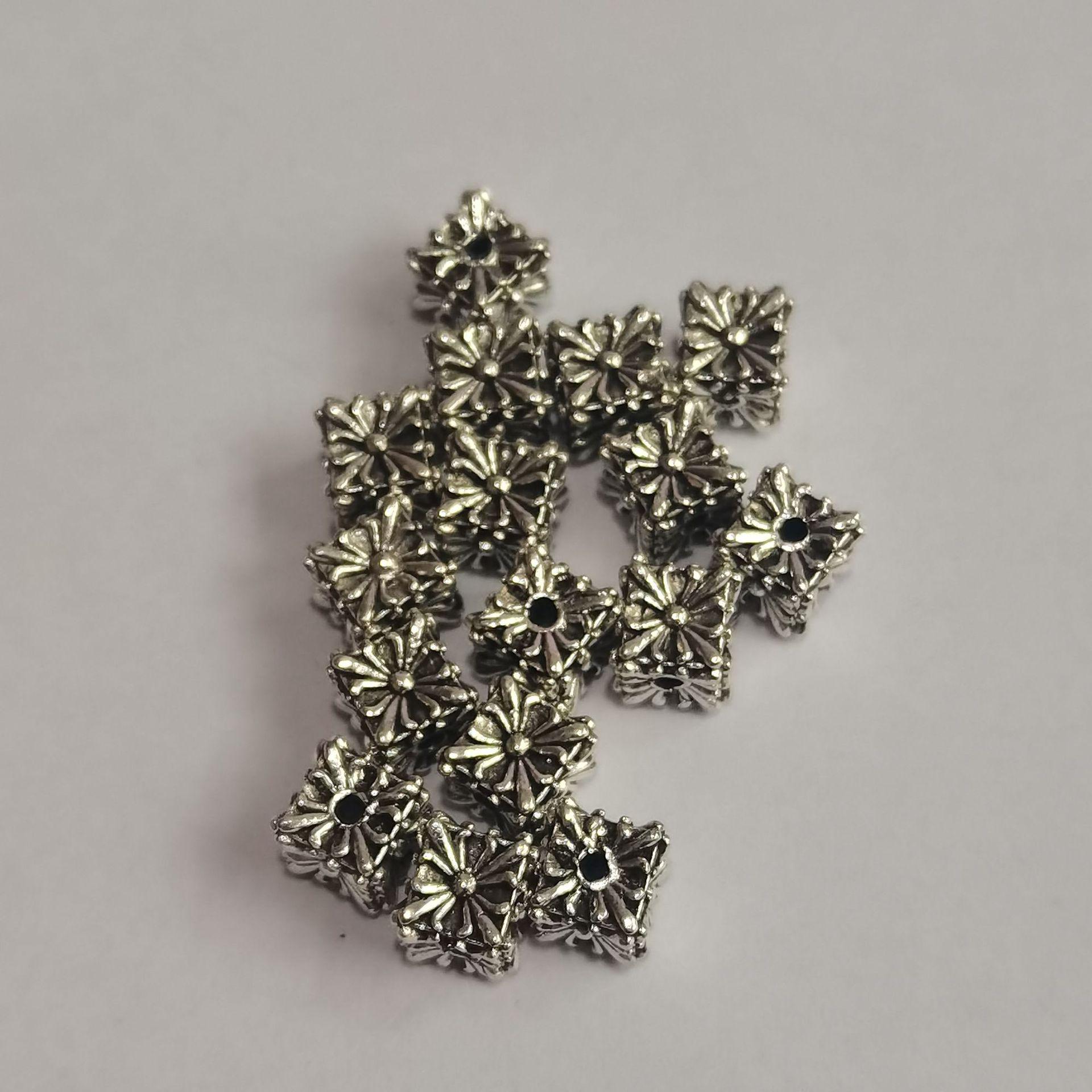 Three-Dimensional Alloy Flower Square Beads for Handmade Jewelry