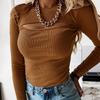 Spring or Autumn Women's Knitted T-shirts Long Sleeve Solid Color And Hollow Out Casual Slim O Neck Tee Tops
