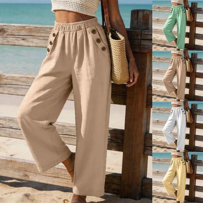 Women's Color Loose-fitting Versatile Button-decorated High-waisted Casual Wide-leg Pants