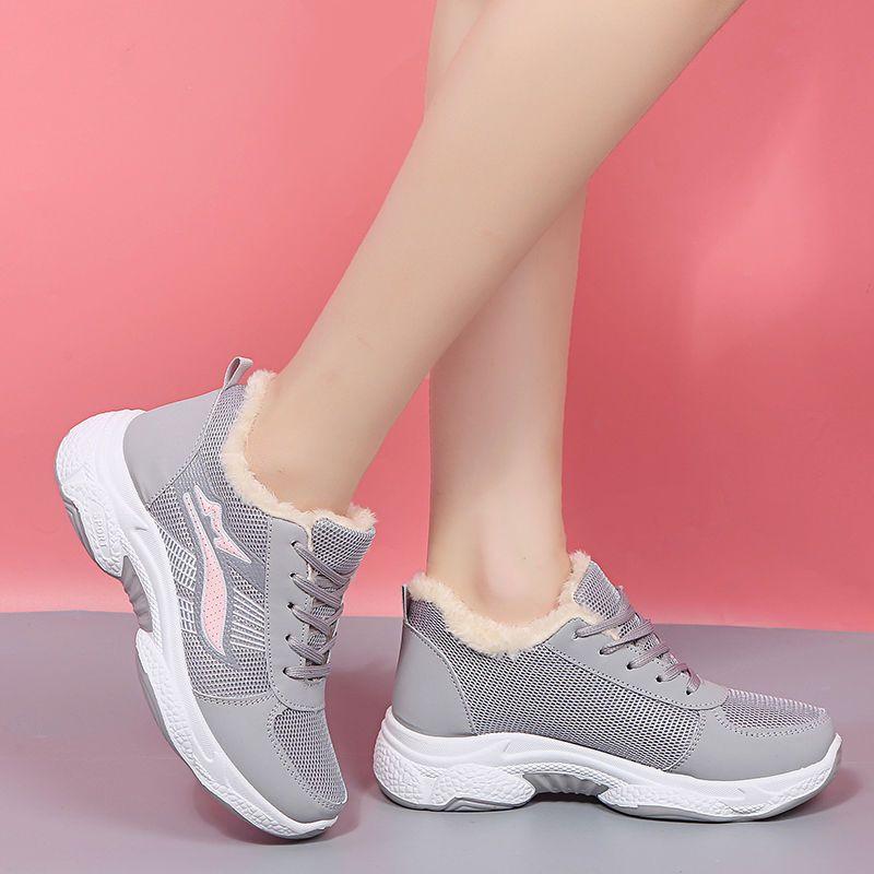 Hiver Velours Épaissi Chaud Chaussures pour Femmes Antidérapantes Semelle Épaisse Plates Sport Hautes Baita Décontractées Chaussures en Coton pour Femmes