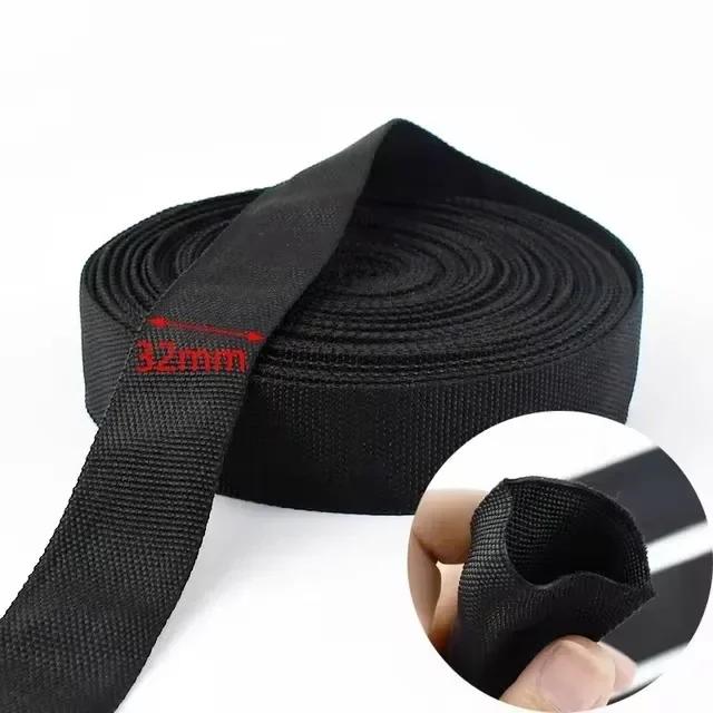 5/10M 20-50mm Schwarze Nylon-Gurtbänder 1,6mm Dick Hohlrohrband Dekoband für Bekleidung DIY Nähzubehör