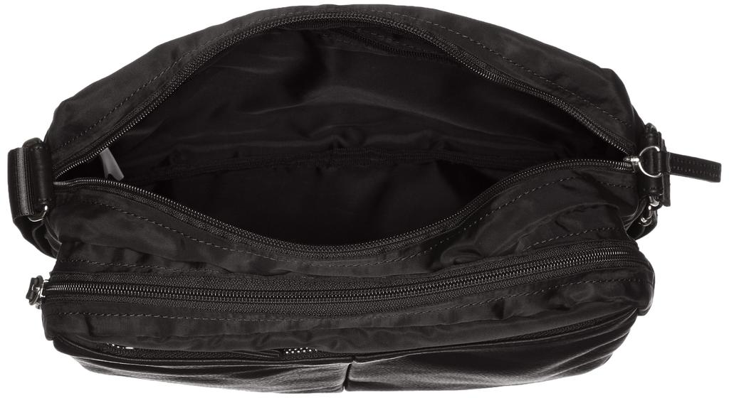 Y'saccs Nylon and Leather Combination Horizontal Shoulder Bag, Size 2060444, Size 10 (Black)