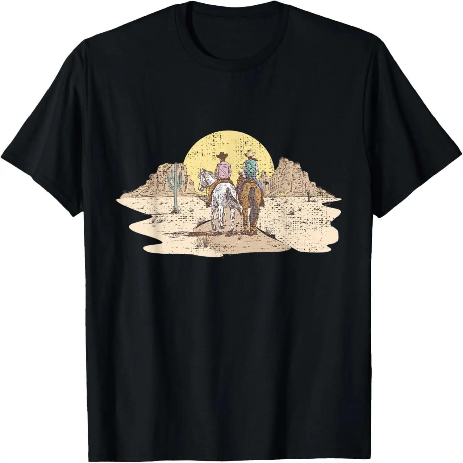 Vintage Cowboys Wild West Desert Horse Rider Equestrian T-Shirt S