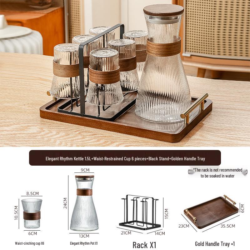 Gnas Chinese Style Heat-Resistant Glass Water and Tea Cup Set with Cold Water Kettle for Guests