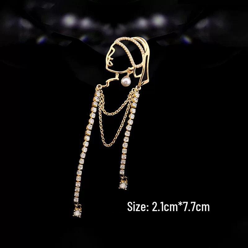 Pearl Earrings Girl Brooch - Vintage High-End Pin for Women