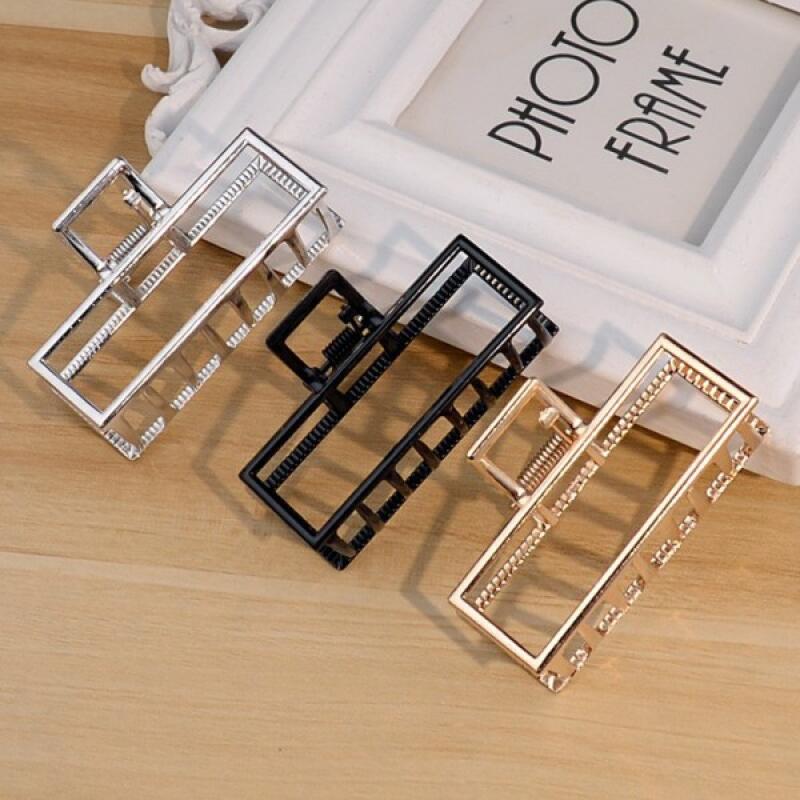 Square metal hair clips, 3 types gold