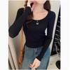 Long-sleeved Bottoming Shirt Women's Clothing with Autumn New Crew Neck Sweater Solid Color Slim-fitting and Thin Long-sleeved Knitted Sweater