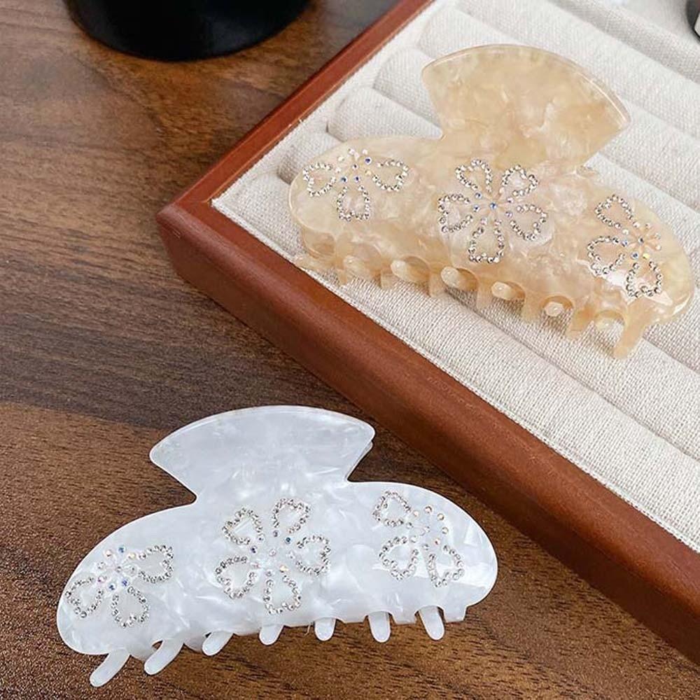 Iridescent Rhinestone-inlay Hair Claw Flower Acrylic Hair Claw Women Shark Clip  Daily
