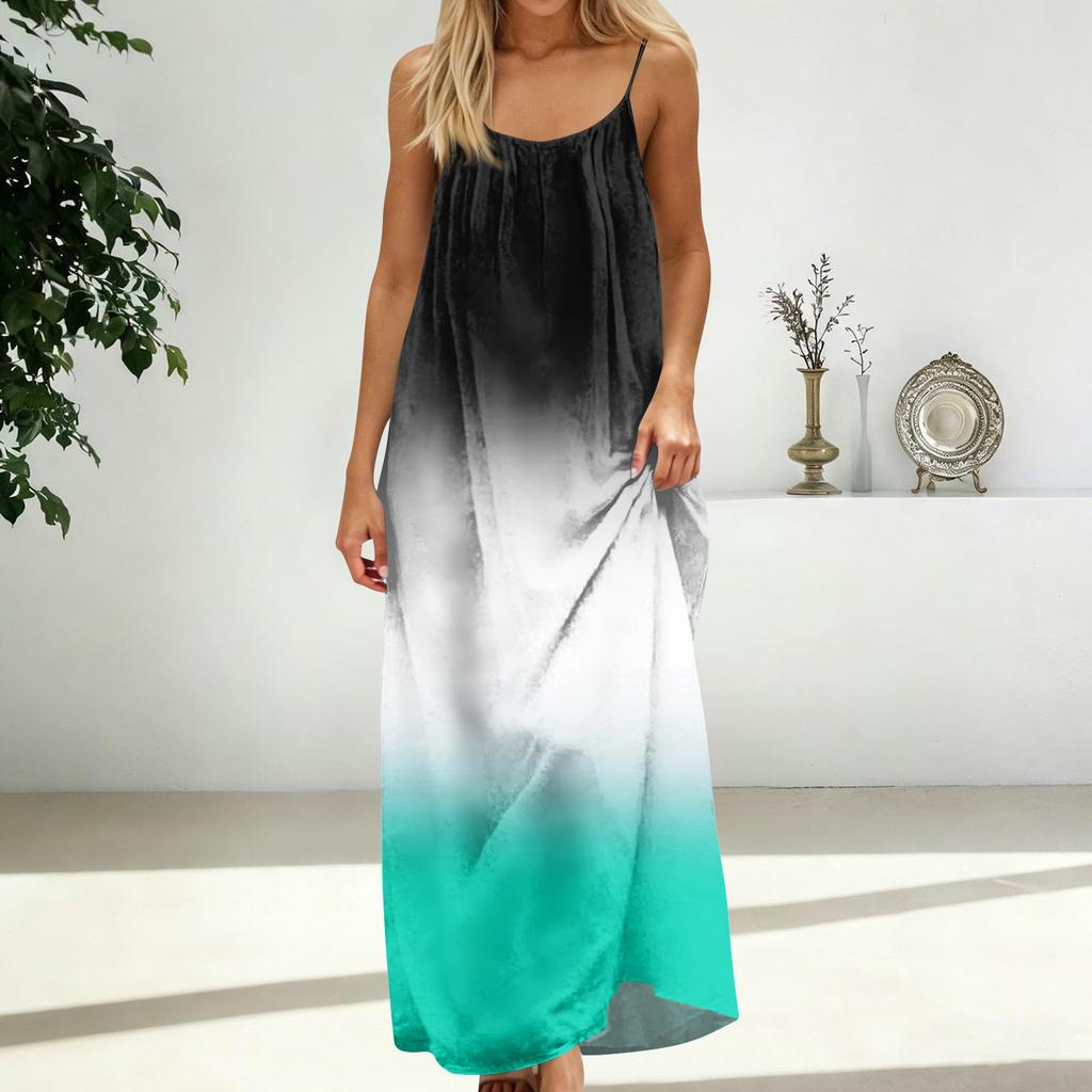 Women's Fashion Backless Spaghetti Strap Casual Loose Gradient Print Dress