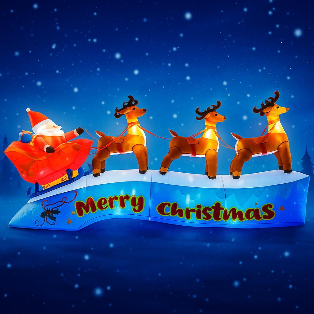 11.81FT Inflatable Santa Sleigh Reindeer Xmas LED Lit Yard Party Decoration Christmas Supplies Home Ornament Festive Gift Toy