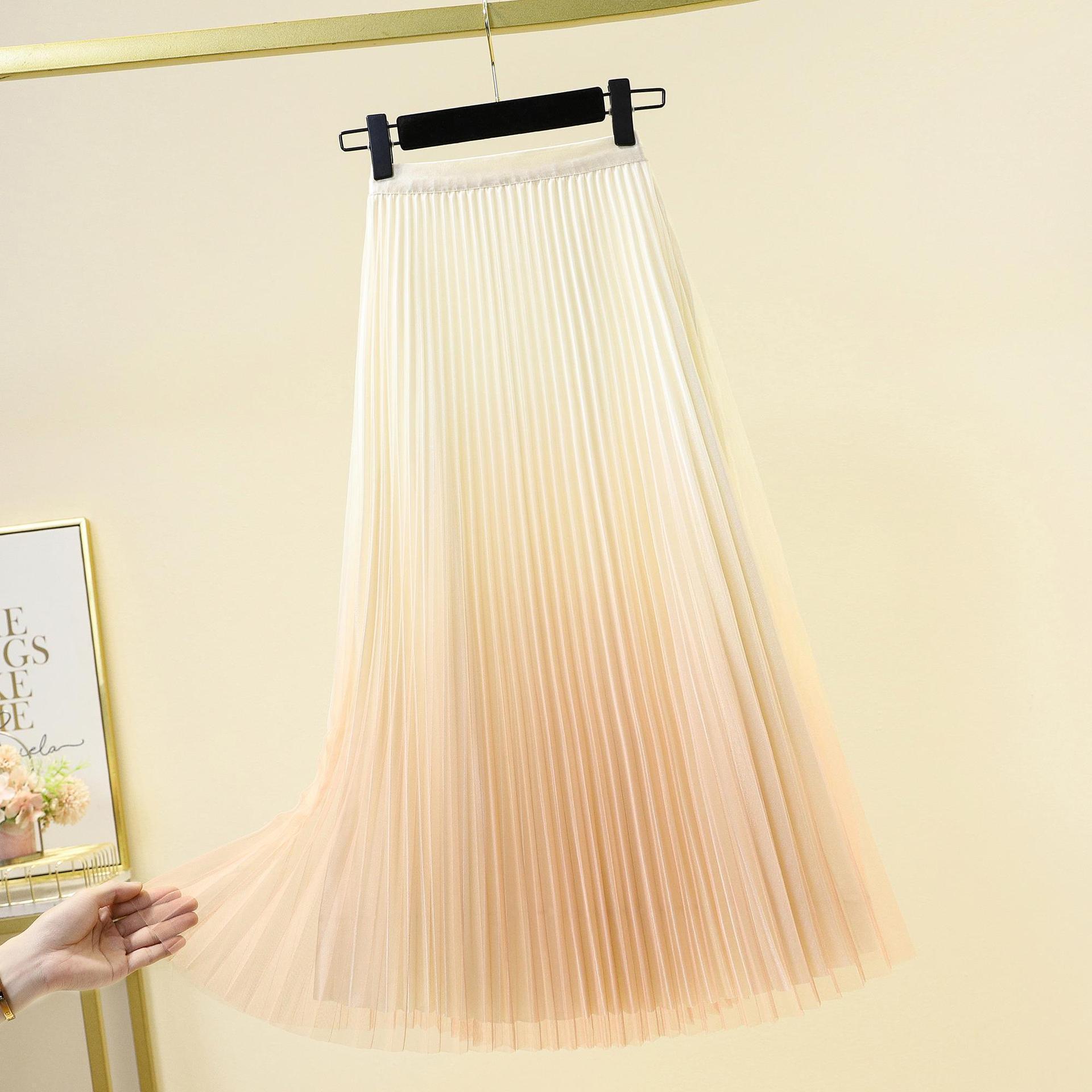 

Женская юбка с плавным переходом цвета с обеих сторон, новая весенне-летняя коллекция 2025 года, средней длины, с высокой талией, тонкая, плиссированная one size fits all абрикосовый