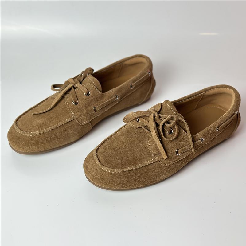 

Meotina Women Genuine Leather Flats Round Toe Lace-up Concise Design Ladies Fashion Casual Shoes Spring Autumn Brown Black 43 38