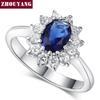 ZHOUYANG Prenses Kate Mavi Taşlı Oluşturulmuş Mavi Kristal Gümüş Renkli Düğün Yüzük Parmak Kristal Yüzük Kadınlar İçin Takı ZYR076