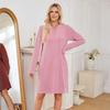 Women's Fall Winter Ribbed Knit Dress Casual Long Sleeve V Neck Mini Dress Loose Pullover Sweater Dress with Pockets