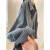 Women's Retro Brushed Blue Plaid Shirt Jacket – Thick, Loose Casual Outerwear for Autumn/Spring